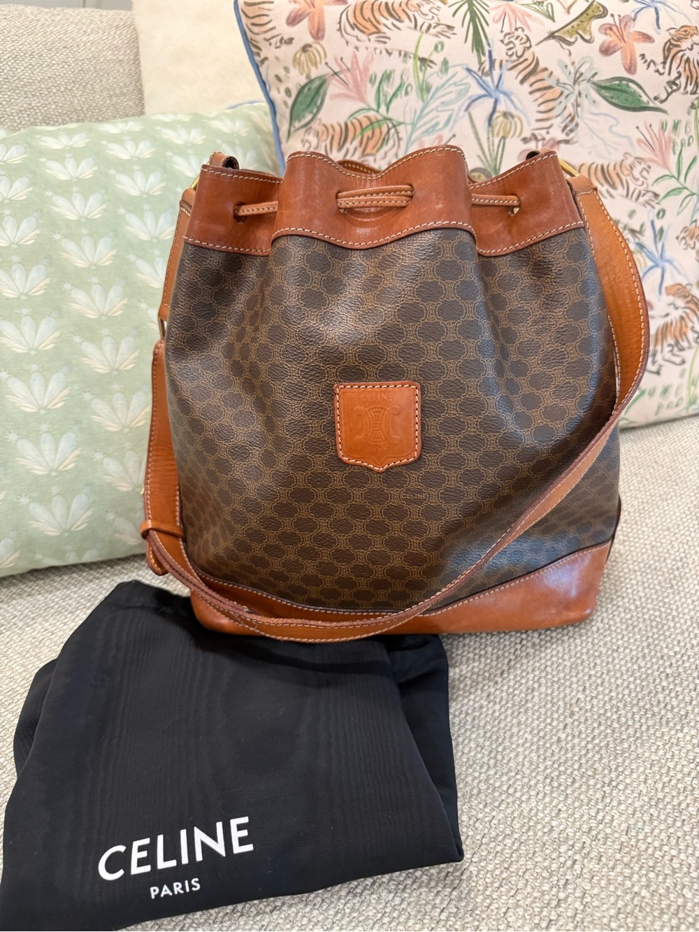 Vintage Celine Brown Macadam Bucket Bag